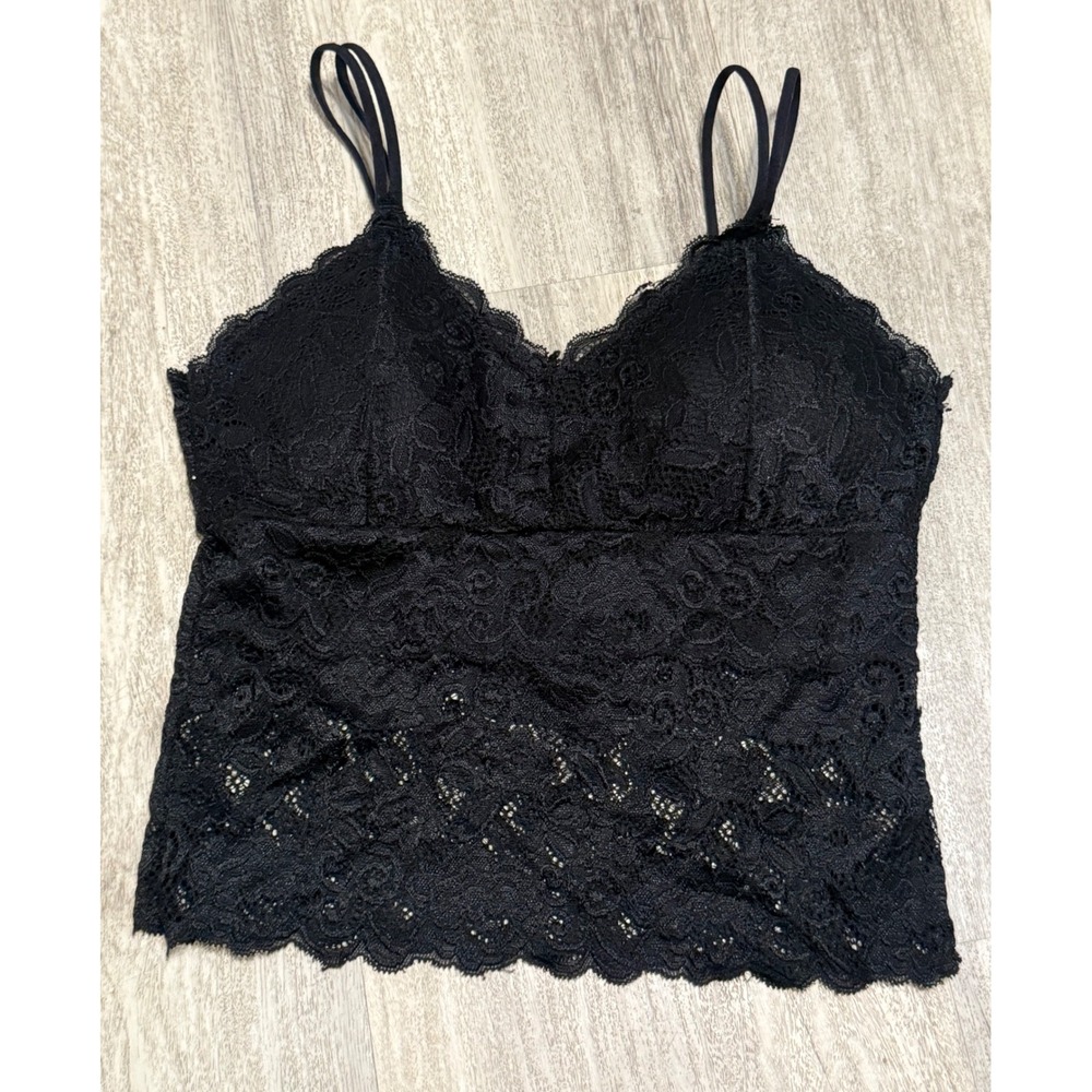 Kathy Black Floral Lace Camisole Padded Crop Tank Top S/M